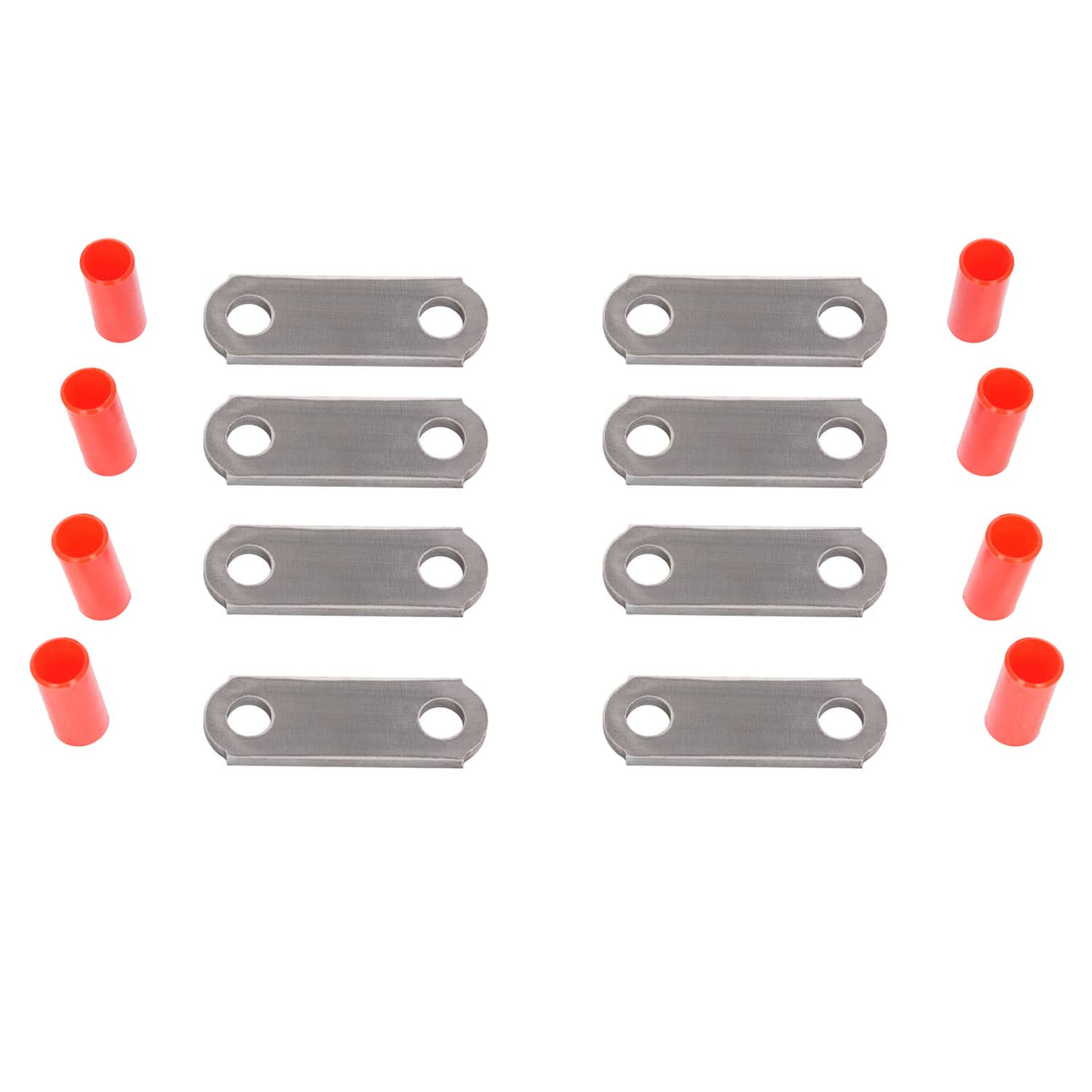 Trailer shackle kit spacer/link plates with mounting holes and red urethane bushings
