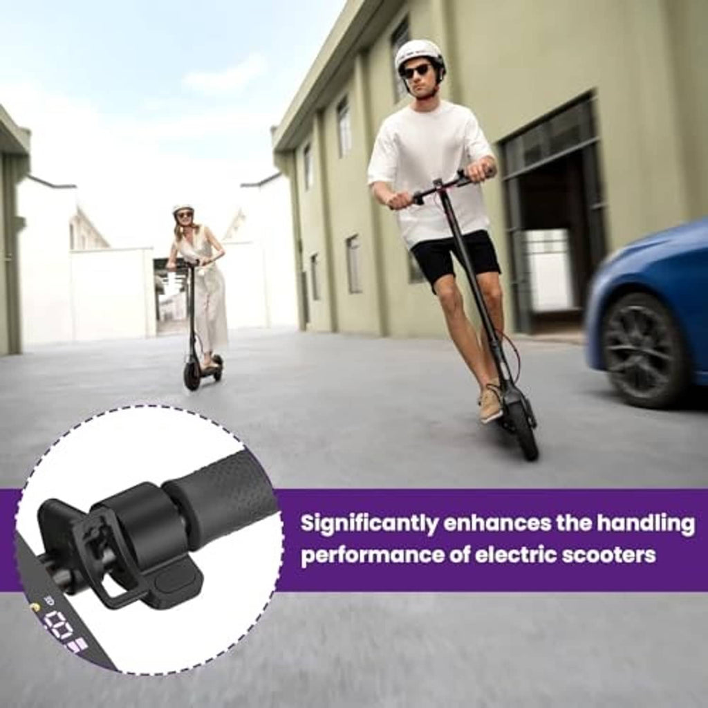 Black thumb throttle mounted on scooter handlebar grip with cable connection