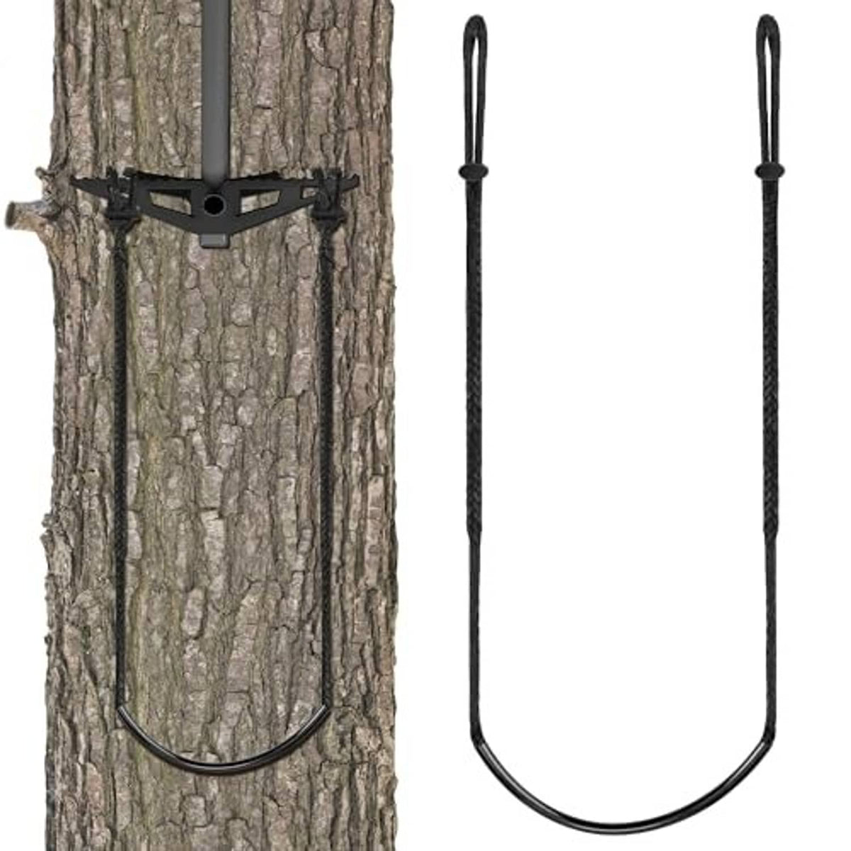 Black rope ladder aider kit showing side bar, U-shaped loop, and long straps