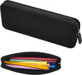 Black silicone pencil case with zipper closure, smooth rectangular pouch
