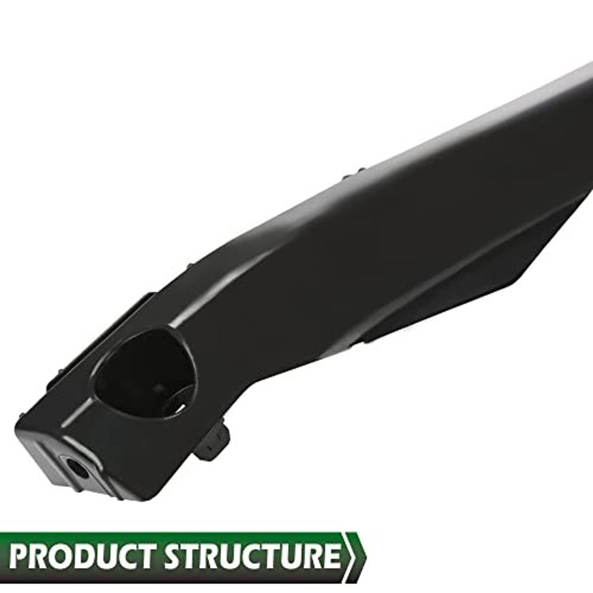 Front bumper bracket side view with smooth dark plastic and recessed mounting slot