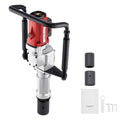 Handheld electric fence post driver with dual black guide sleeves and base clamp