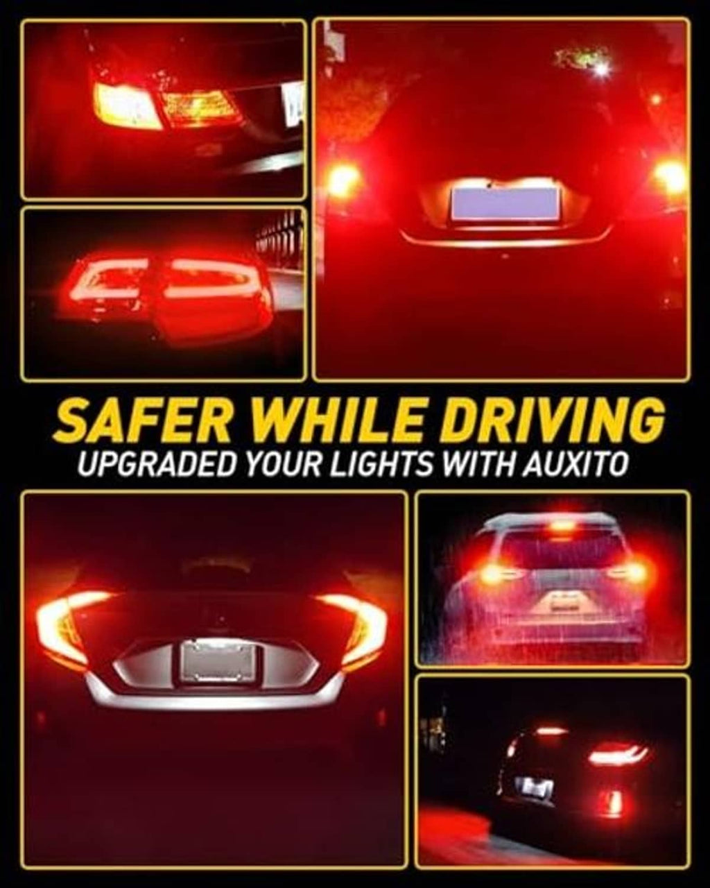 Red LED brake-light bulb showing bright red illumination; black housing, silver base