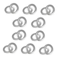 Set of silver oil drain plug crush washers on white background