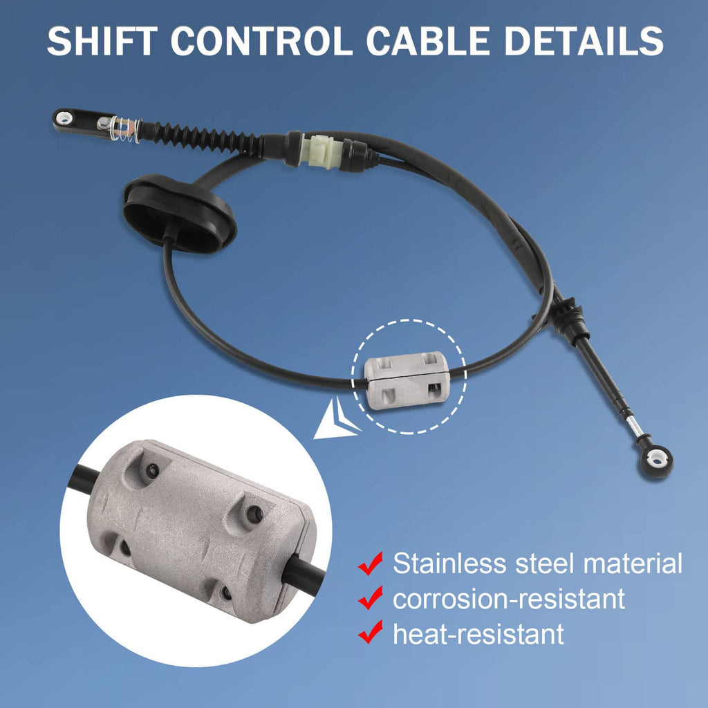 Shift control cable assembly with metal mounts, black wiring, and protective boots