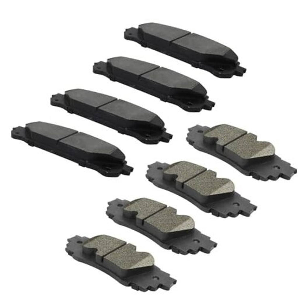 Ceramic brake pad set, front and rear, multiple black pads with metal backing