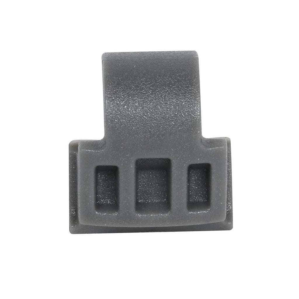 Grey DTC angle restriction clip insert with three rectangular slots, front view.