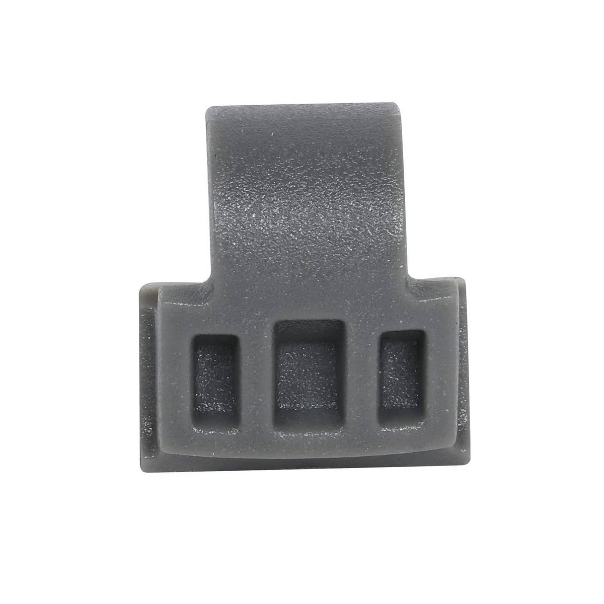 Grey DTC angle restriction clip insert with three rectangular slots, front view.
