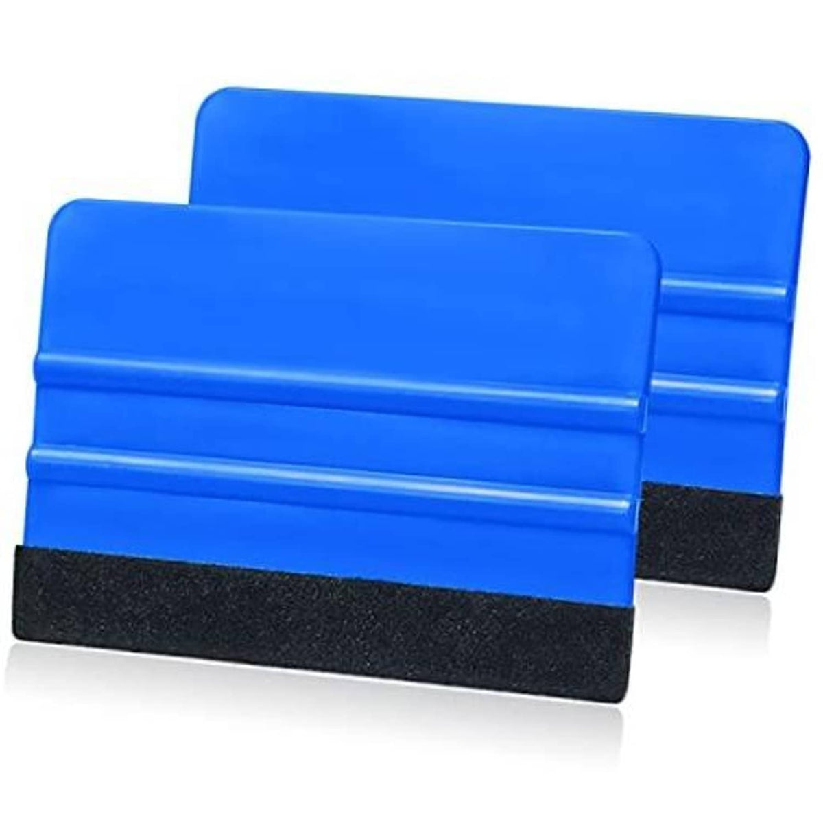 Blue vinyl squeegee tool with black felt edge for smoothing film and tint