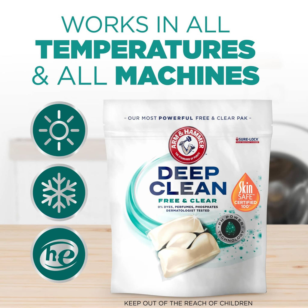 Laundry detergent pouch with works in all temperatures and all machines icons