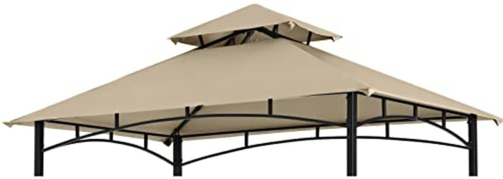 Beige double-tier grill gazebo replacement canopy roof, angled view