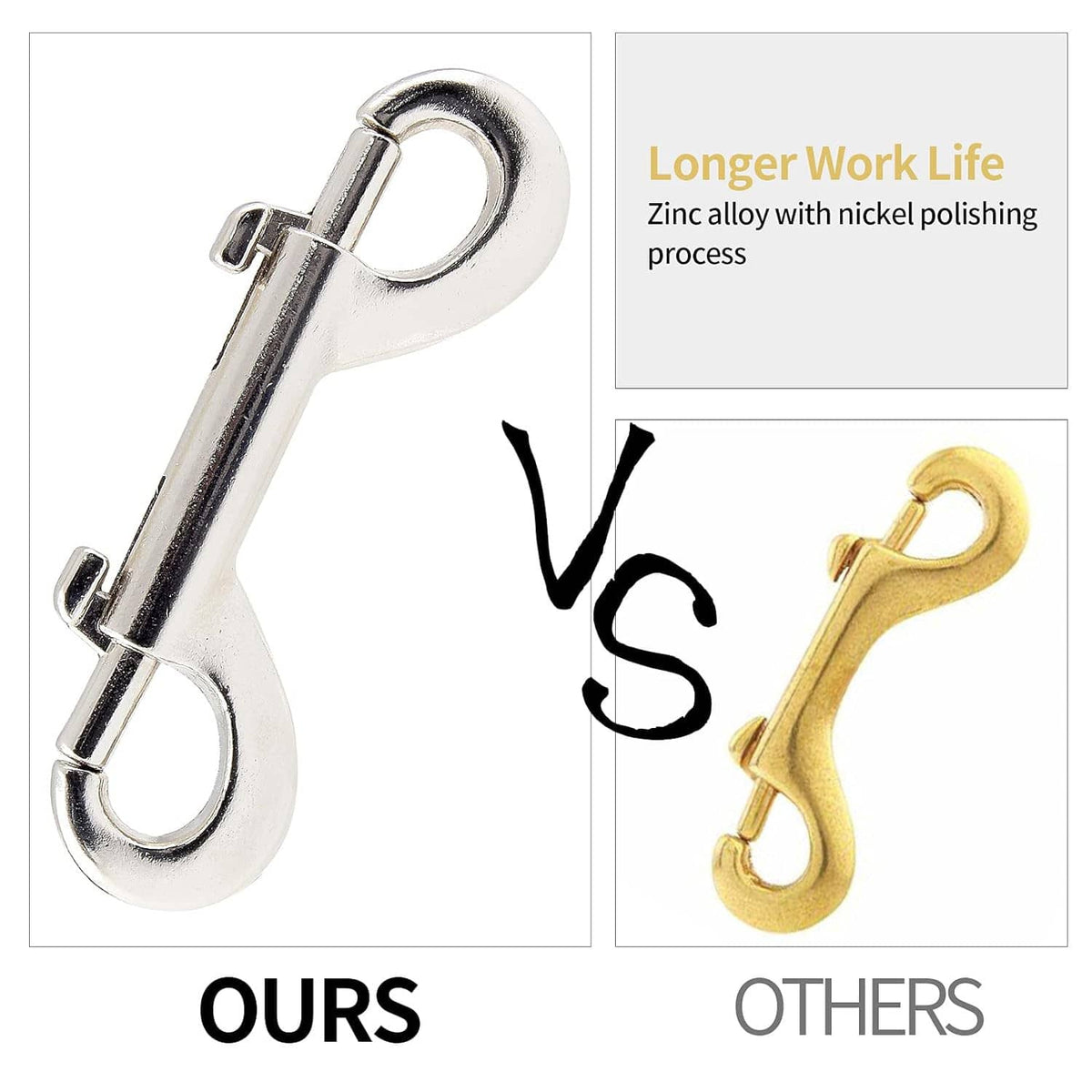 Silver double-ended bolt snap hook with two loops and a latch bar