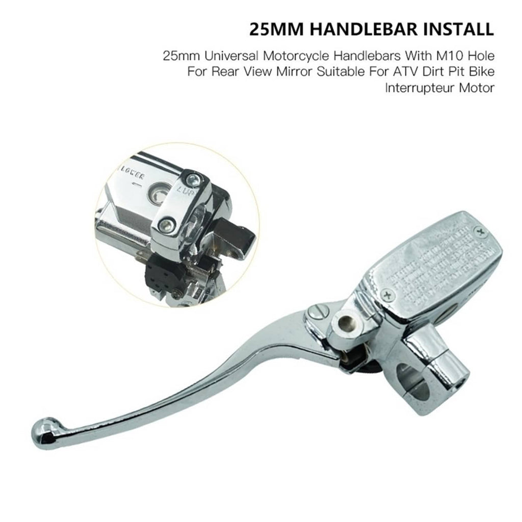 Right front motorcycle brake master cylinder with chrome lever and M10 mount