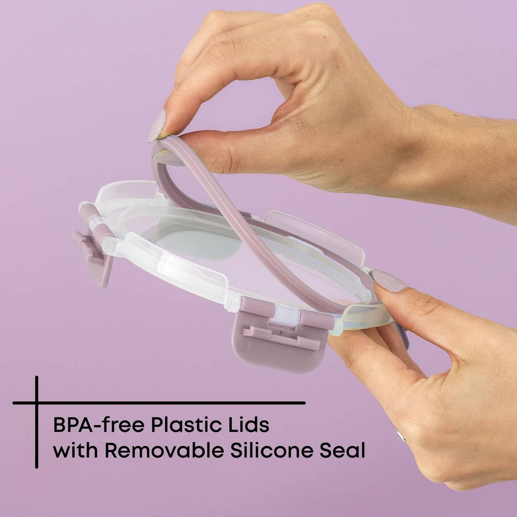 BPA-free plastic lids with removable silicone seal for borosilicate glass containers