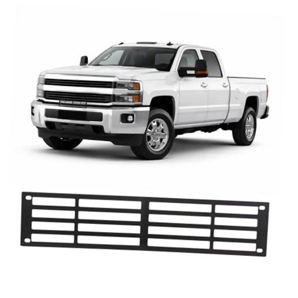 Black lower grille insert with rectangular horizontal slats and mounting holes