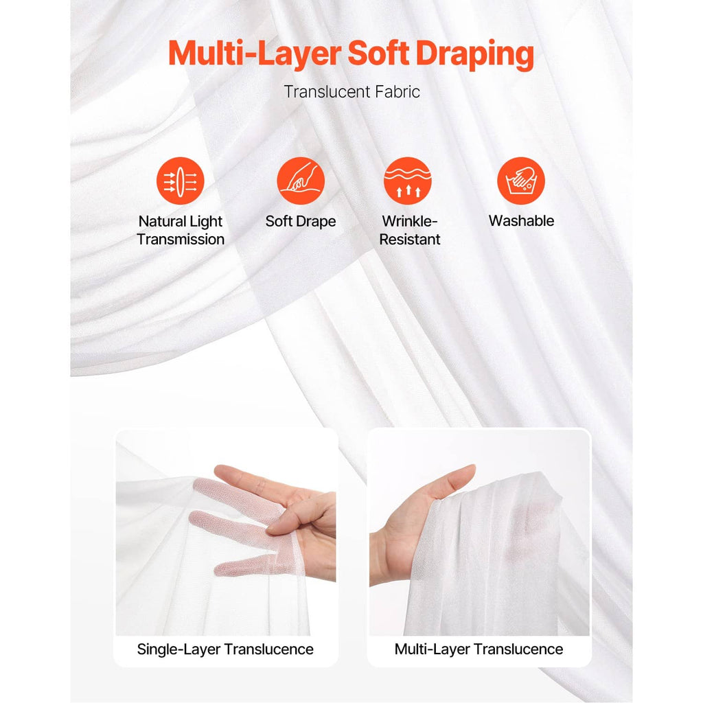 White sheer arch drapes with soft layered translucent fabric