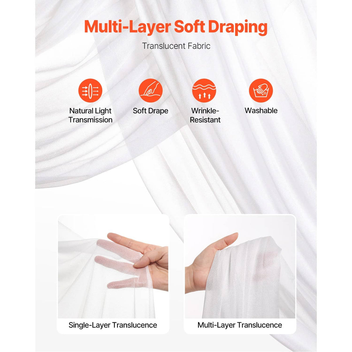 White sheer arch drapes with soft layered translucent fabric