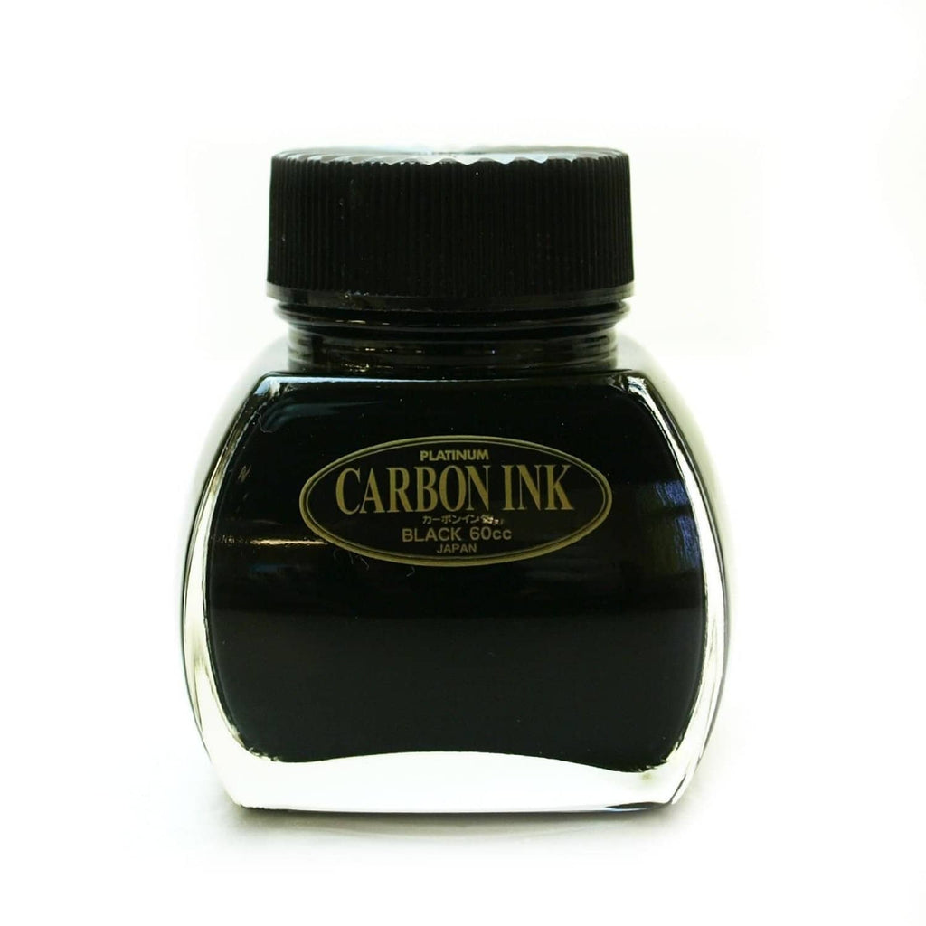 Black carbon ink bottle with ribbed cap and Platinum label, 60cc size