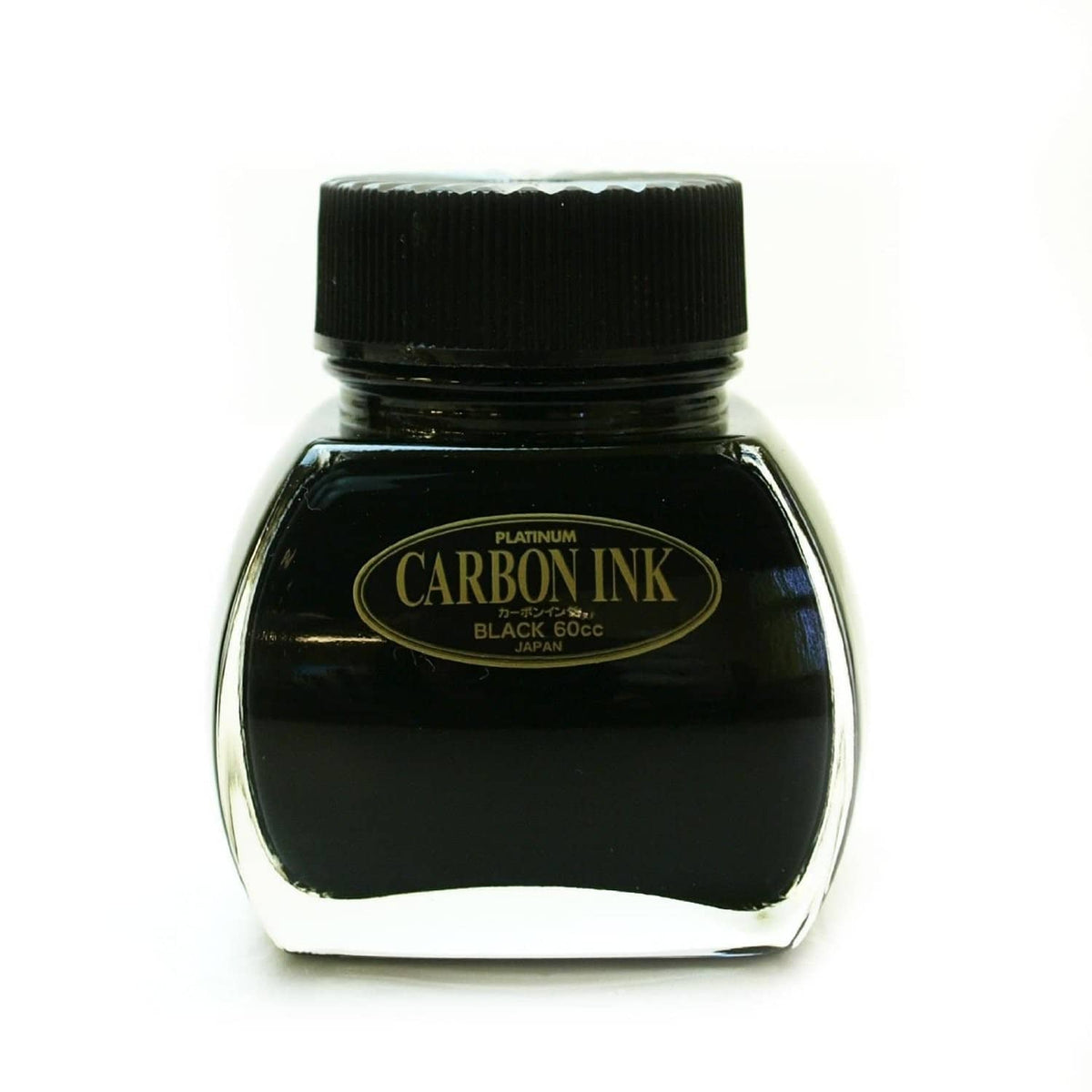 Black carbon ink bottle with ribbed cap and Platinum label, 60cc size