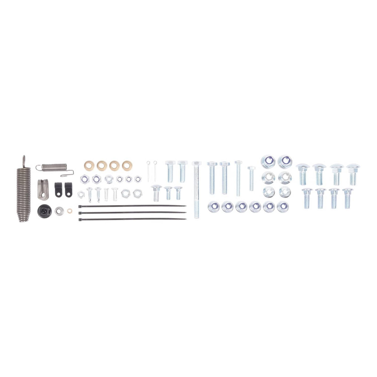 Chute blocker hardware kit with bolts, washers, and metal mounting brackets