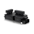 Power seat switch control module with two black rocker knobs and wiring connector