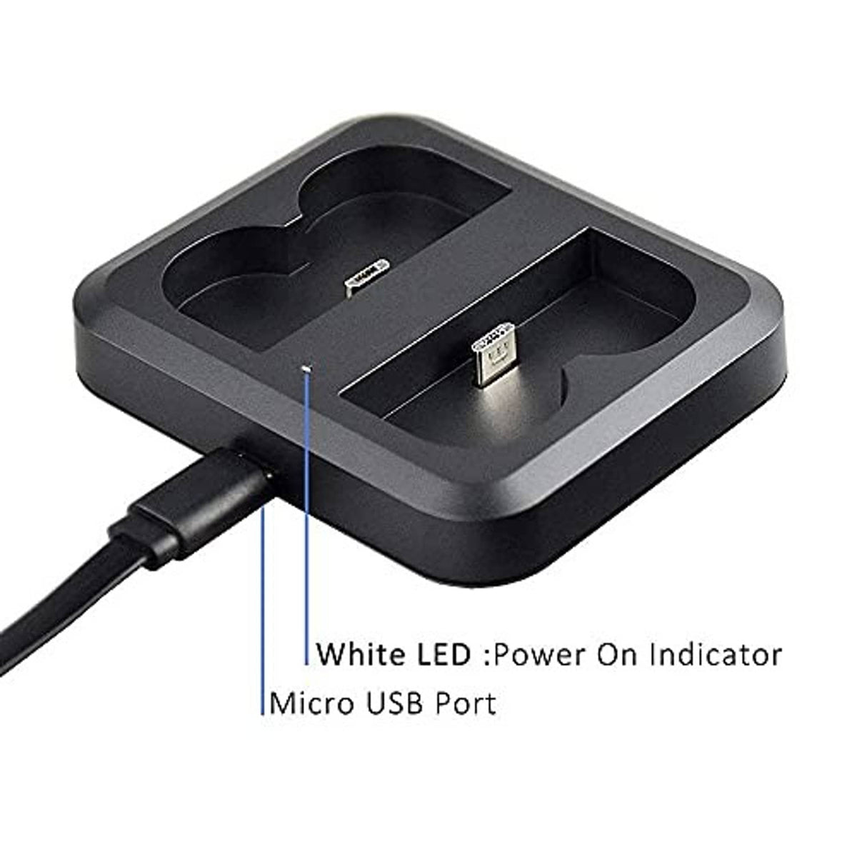 Charging dock base with micro USB port and white power LED indicator