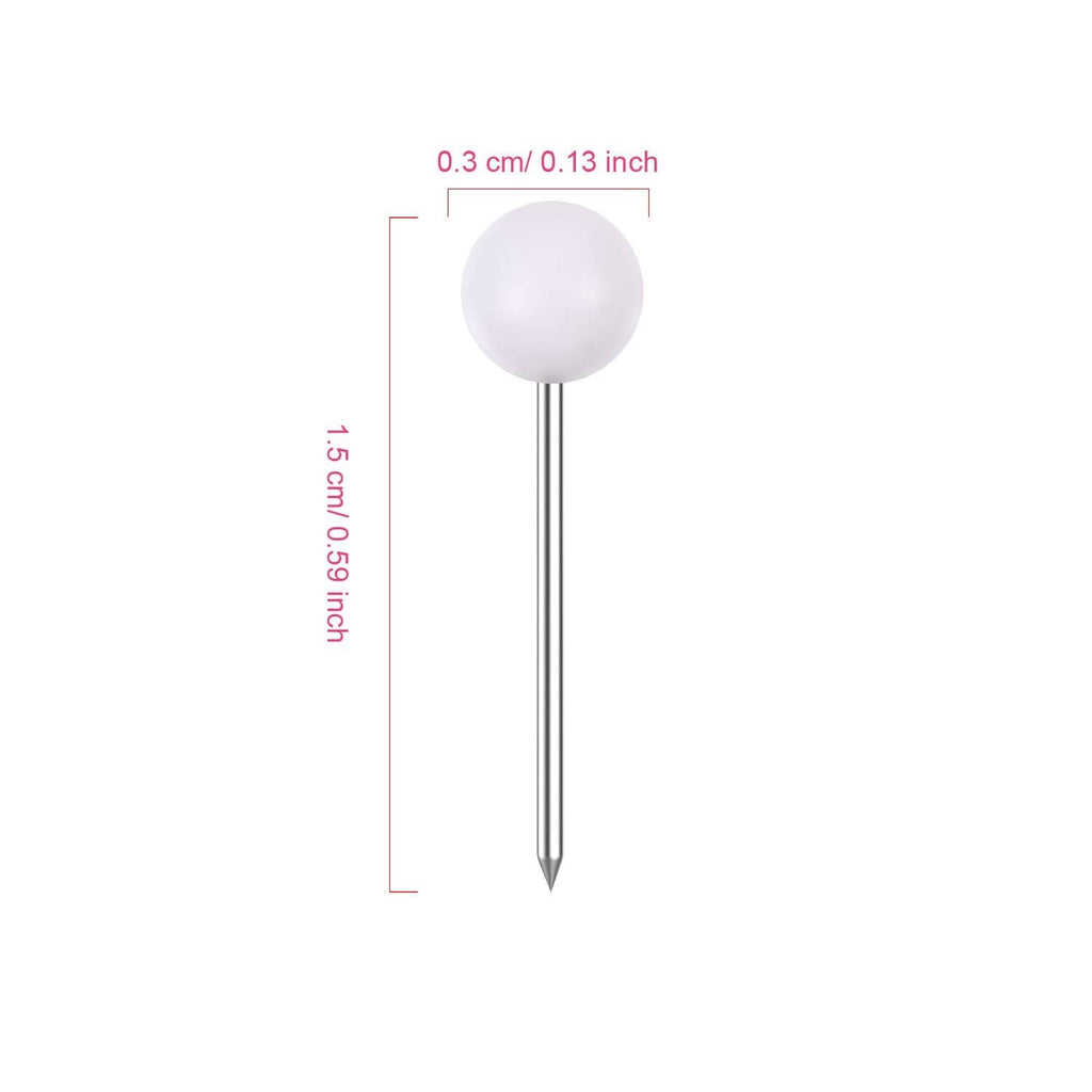 White map push pin with round ball head and metal needle, 1/8 in size