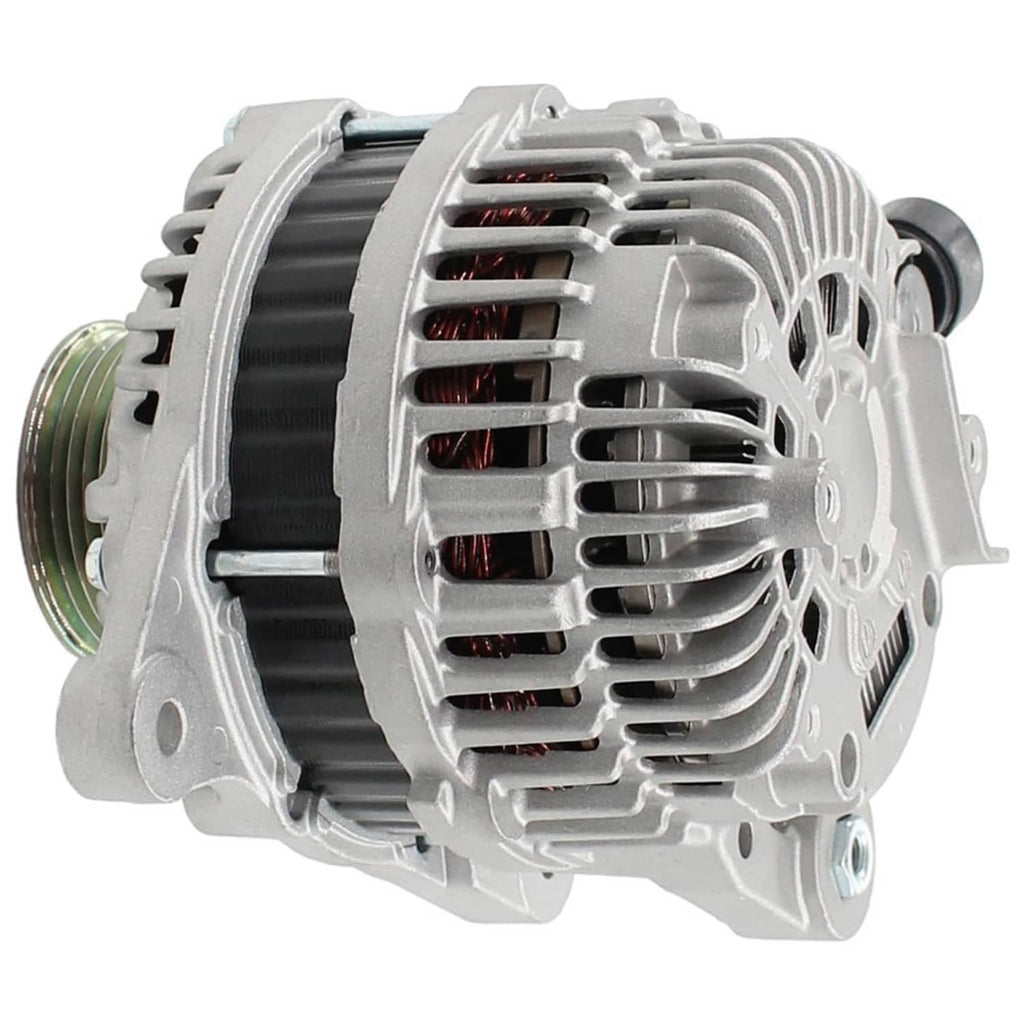 12V 95A alternator with ribbed vents and copper windings, side profile