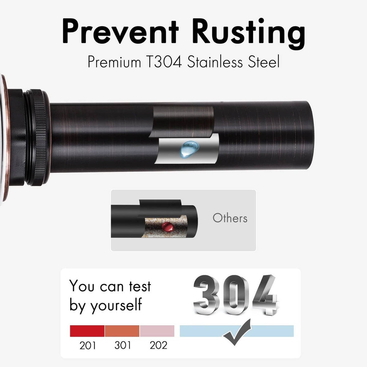 Oil-rubbed bronze pop-up drain tube with premium stainless steel spring