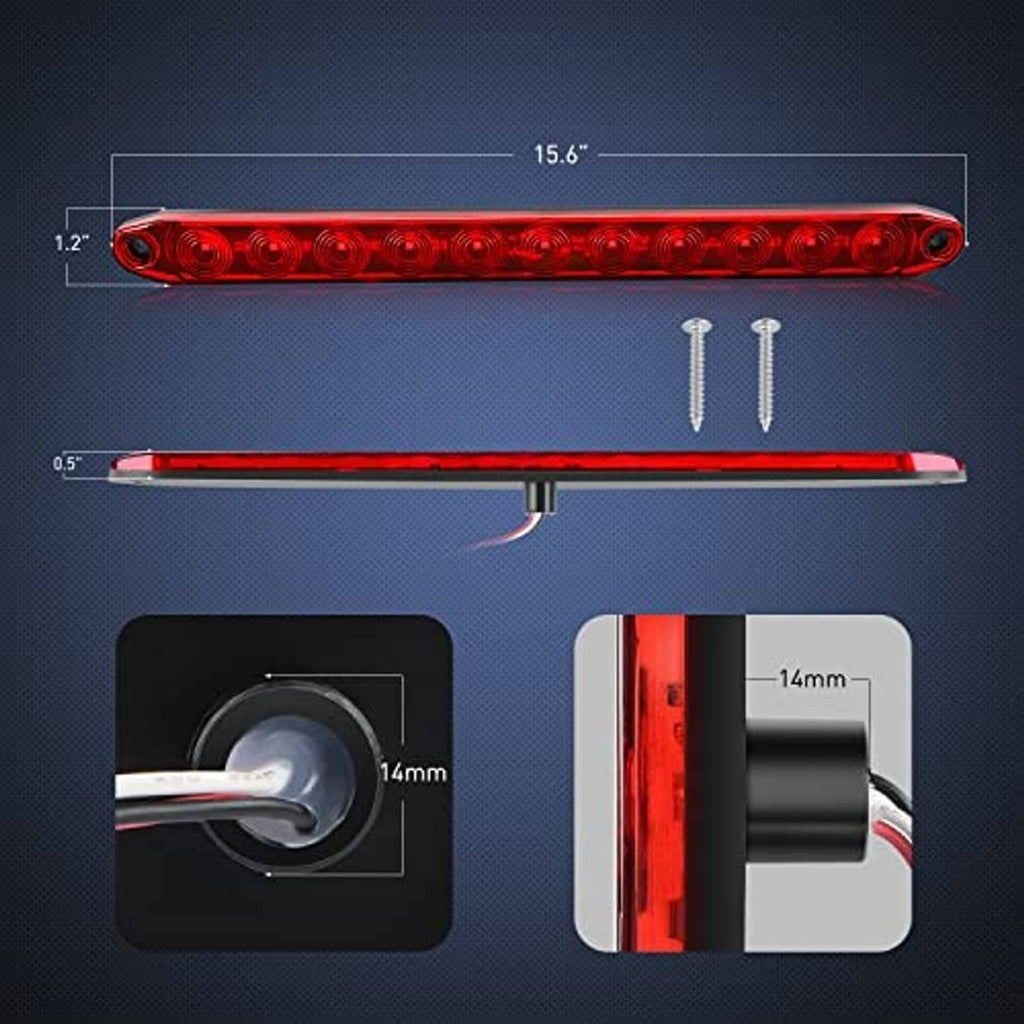Red 11-LED trailer stop light bar with measurement diagram and mounting screws