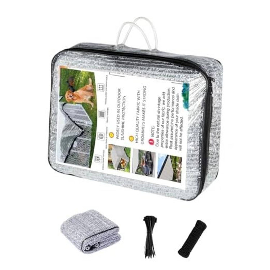 Reflective aluminum shade cloth kit in zip bag with rolled fabric and grommets ties