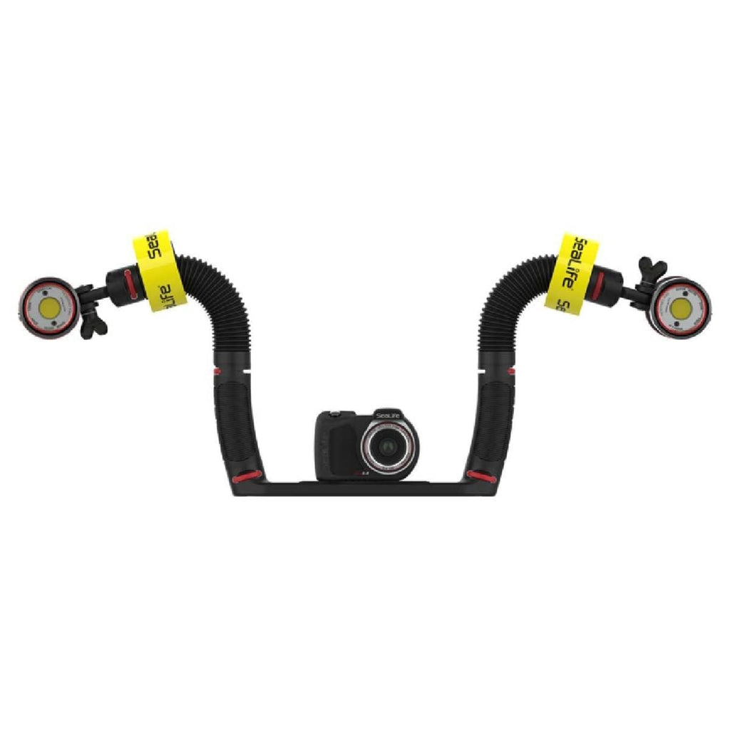 Underwater camera float with black base, two side yellow Sealiife rings, and front camera