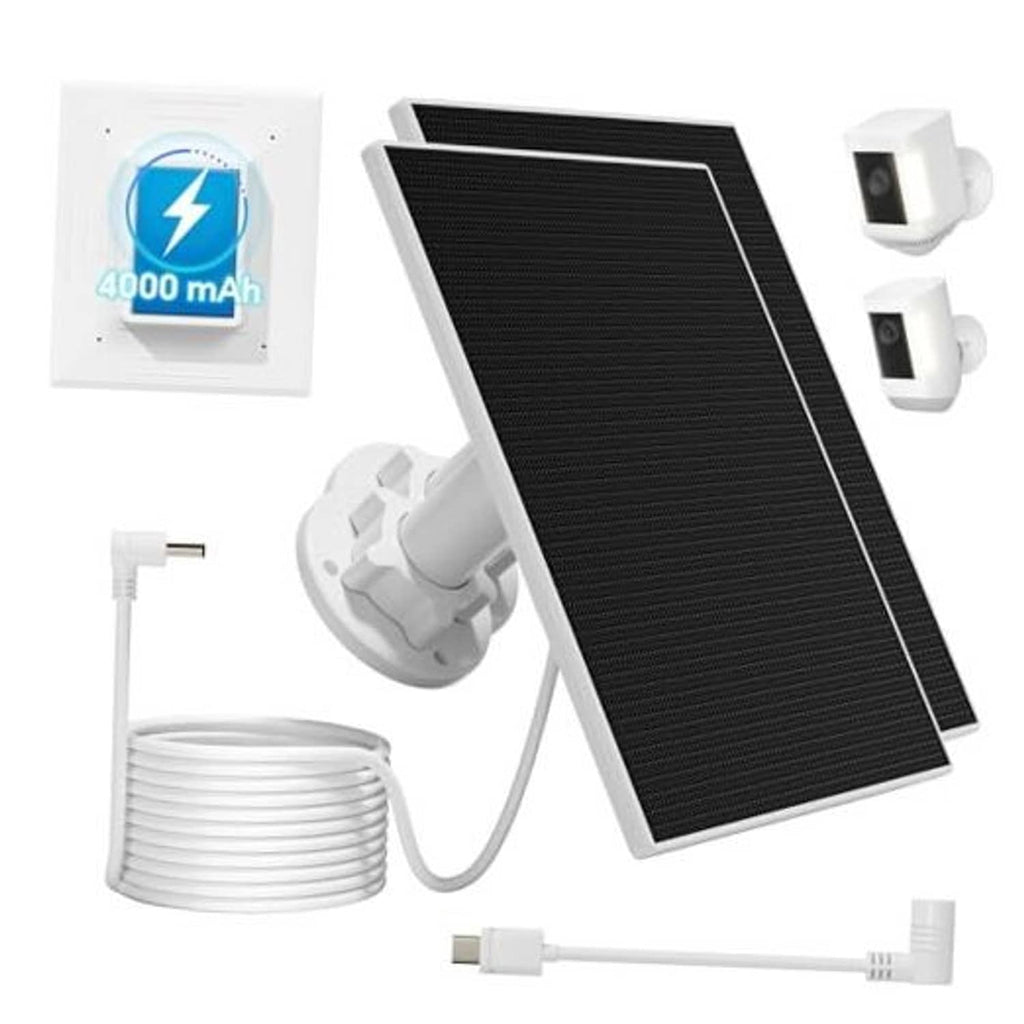 Black solar panel charger kit with built-in 4000mAh battery and mounting pieces