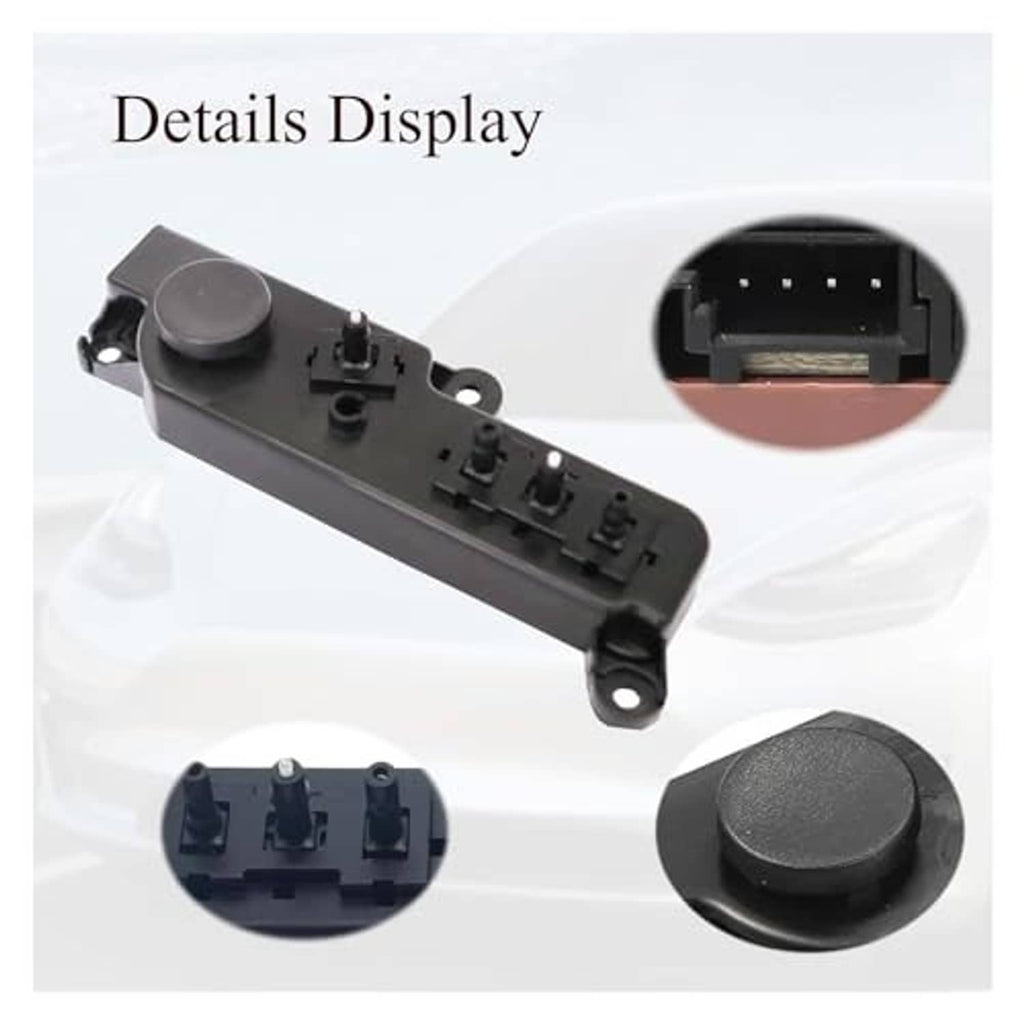 Power seat control switch details: top button, side contacts, and terminal slots