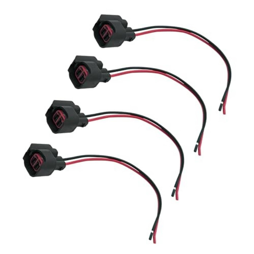 4-pack fuel injector connector plugs with red/black wires and black connector housings