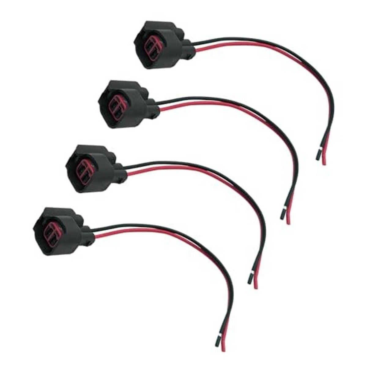 4-pack fuel injector connector plugs with red/black wires and black connector housings