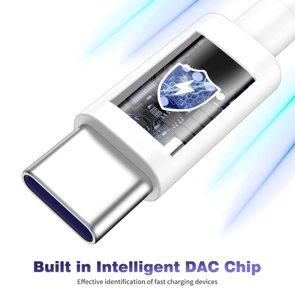 White USB-A to USB-C cable plug with built-in intelligent DAC chip graphic