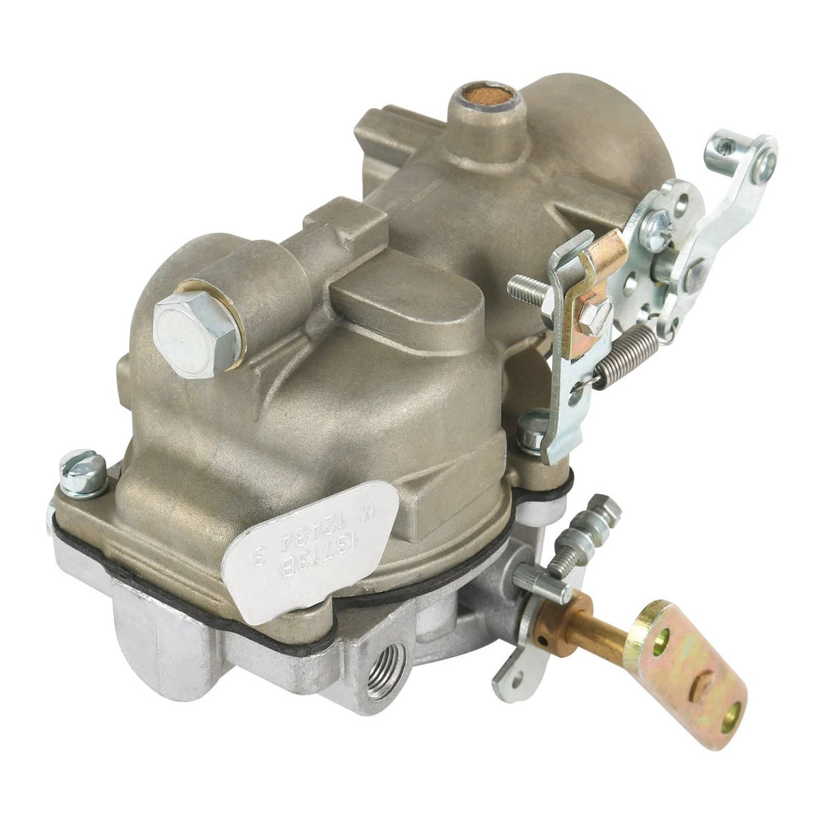 Carburetor assembly with fuel inlet valve, intake port, and mounting bracket