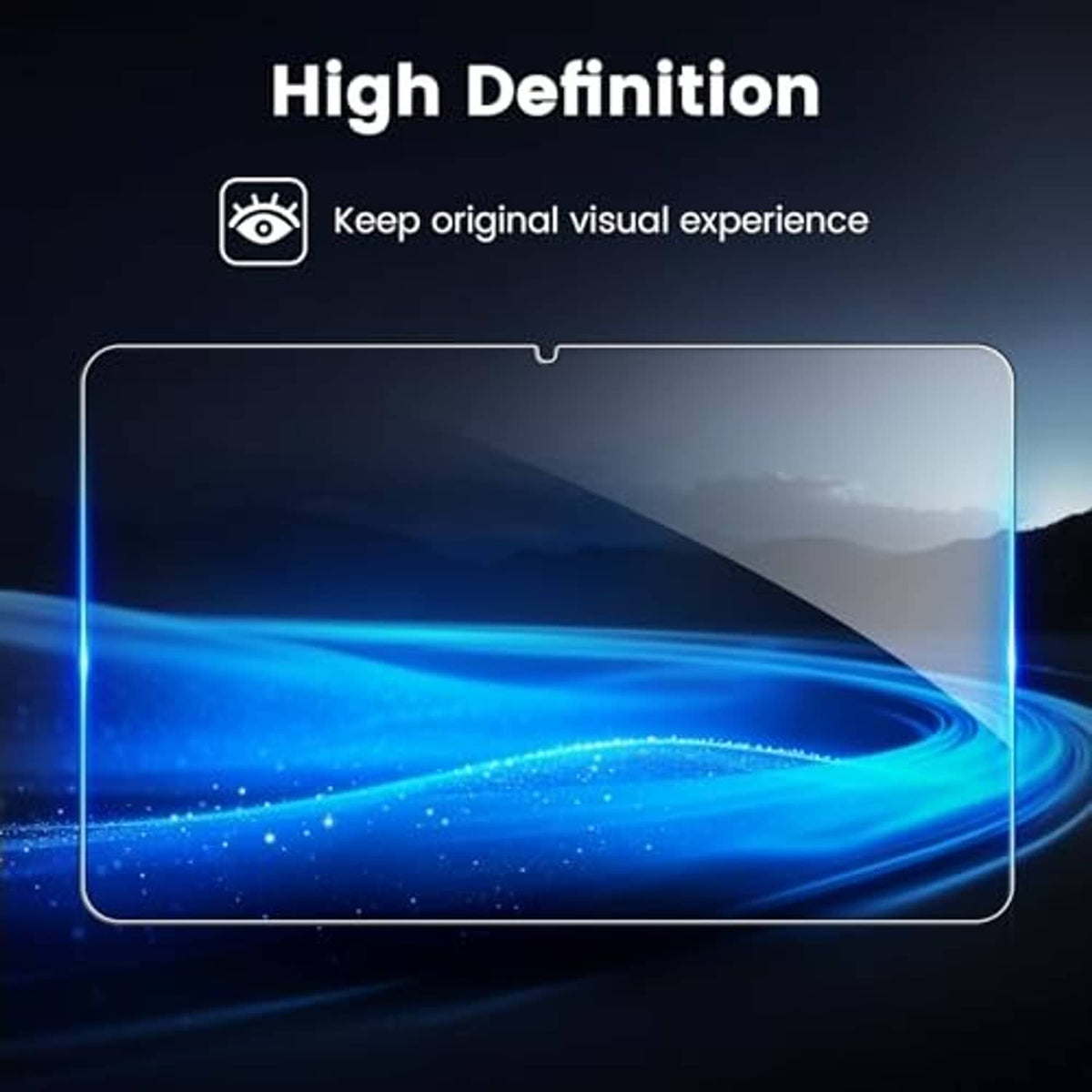 Clear high-definition tempered glass screen protector on tablet display