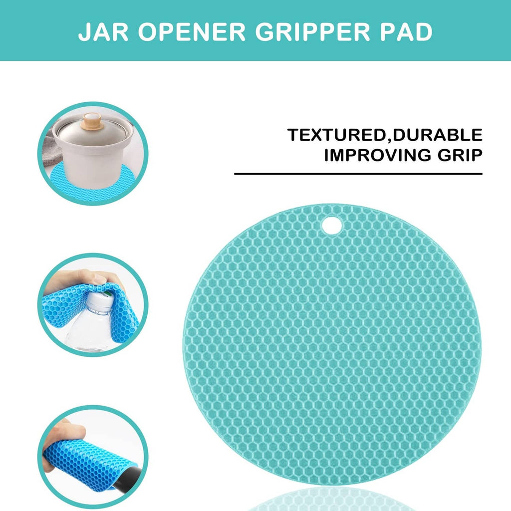 Teal round jar opener grip pad with textured surface for better hold
