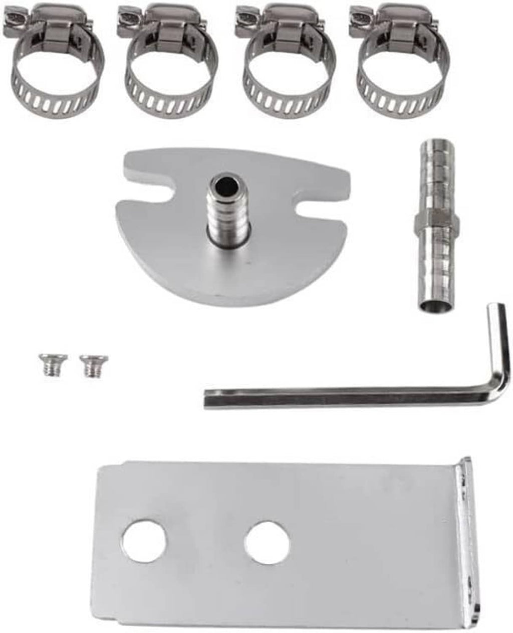 Metal hose clamp and adapter fitting kit with mounting bracket and pins