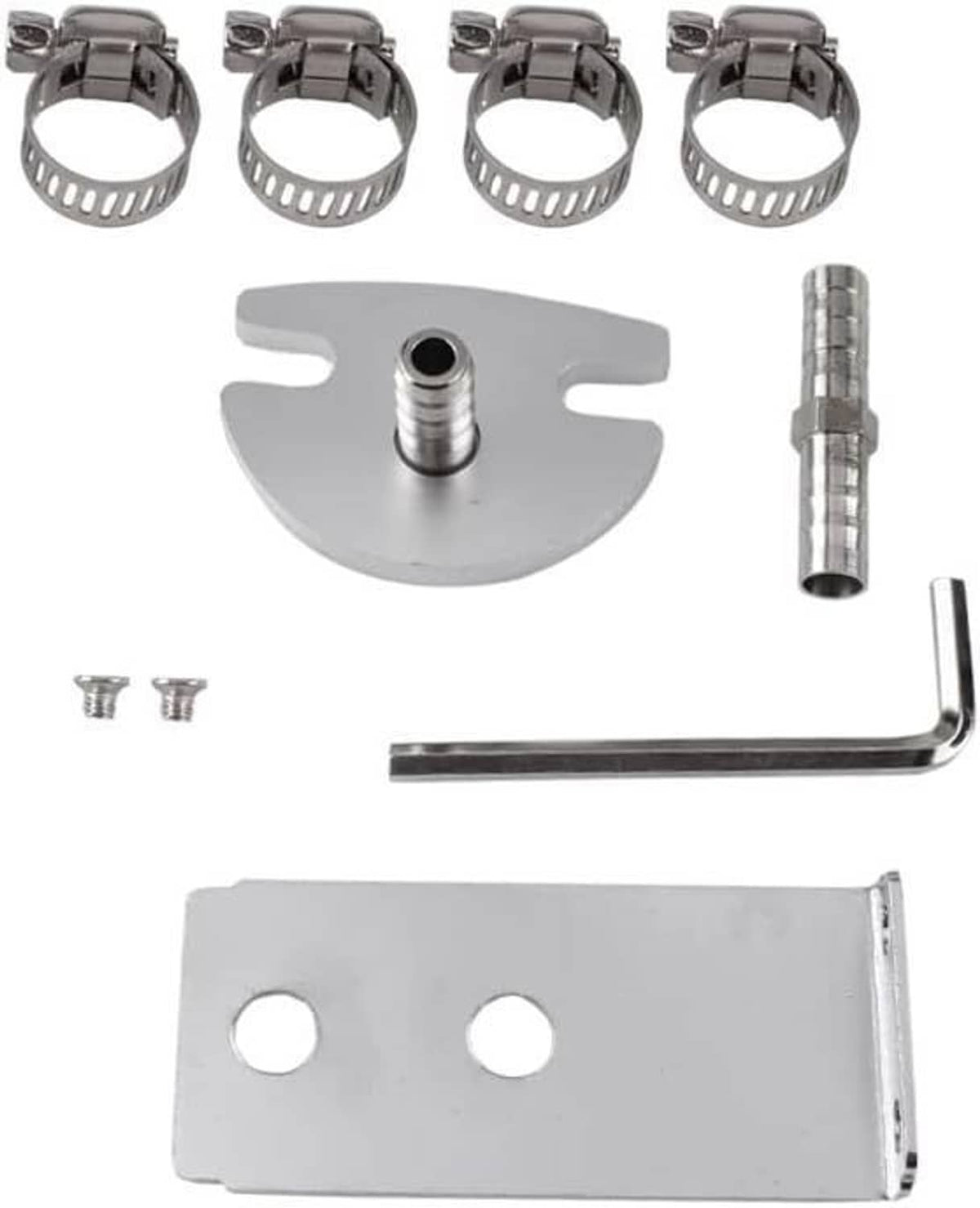 Metal hose clamp and adapter fitting kit with mounting bracket and pins