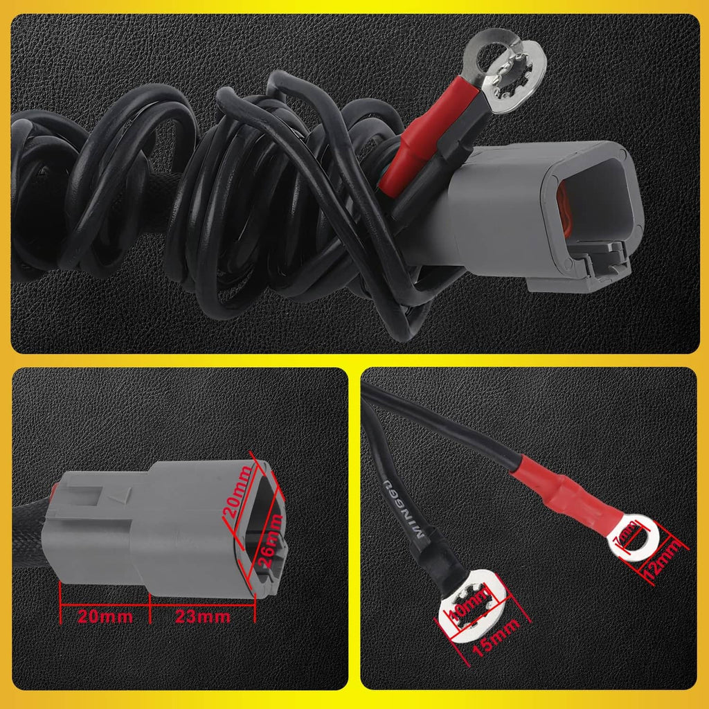 Red and black insulated wires with ring terminal connector on regulator harness