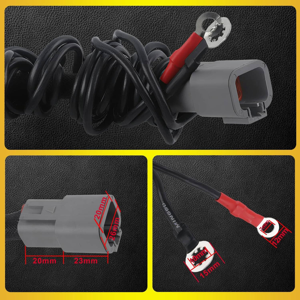 Red and black insulated wires with ring terminal connector on regulator harness
