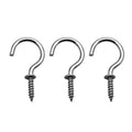 Stainless steel screw ceiling hook with curved loop and pointed thread end