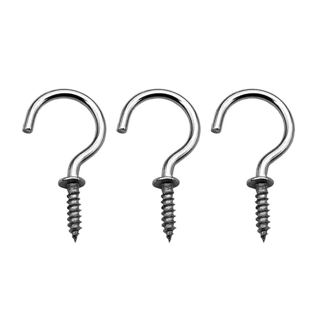 Stainless steel screw ceiling hook with curved loop and pointed thread end