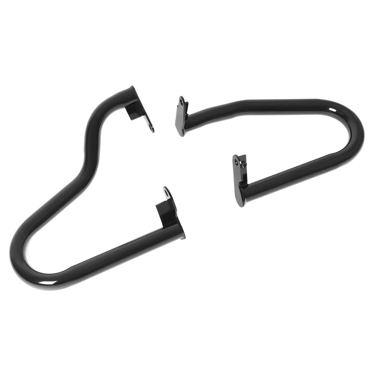 Black engine guard crash bars with separate support brackets and curved frame