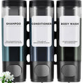 3-chamber black shower soap dispenser set for shampoo, conditioner, and body wash