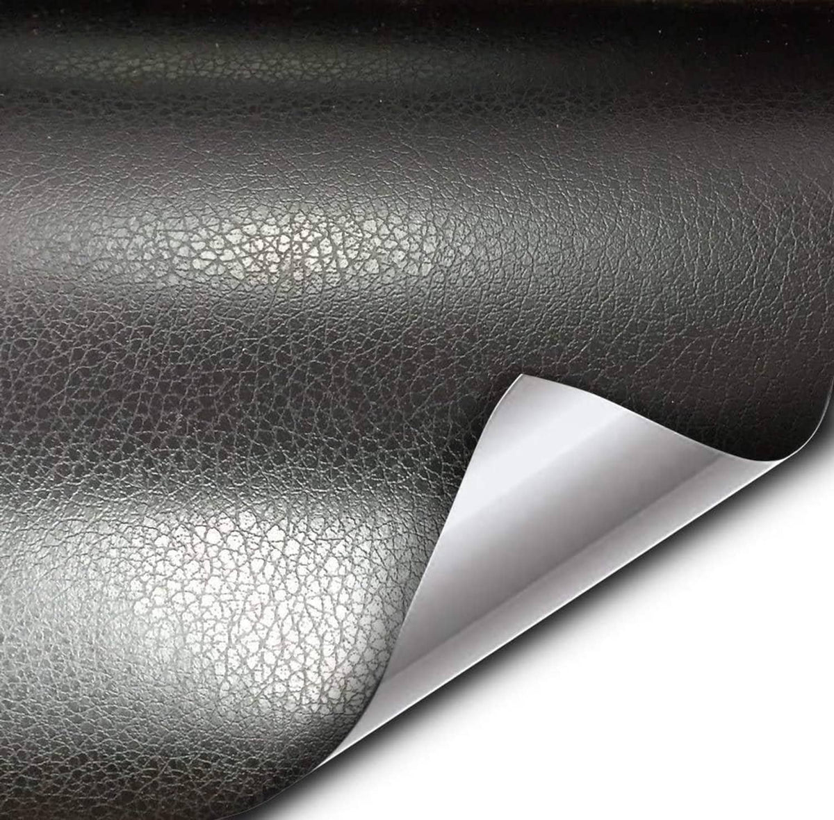 Black fine-grain leather wrap adhesive vinyl with peeled backing and smooth grain
