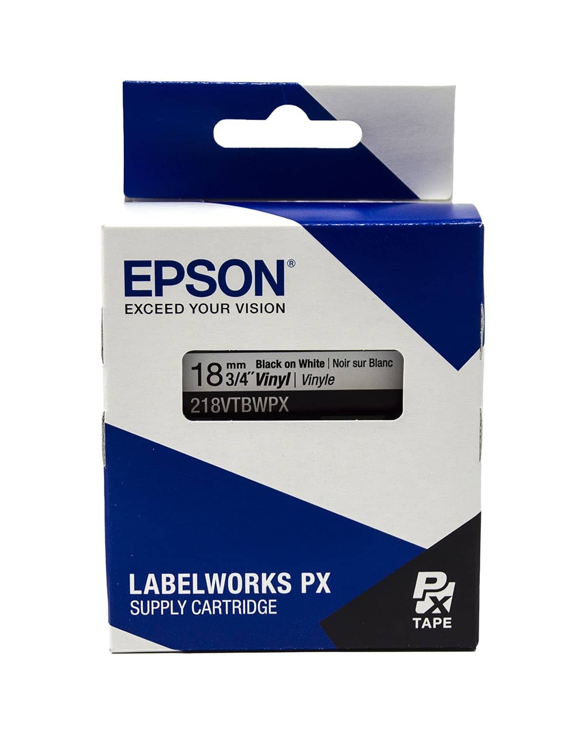 LabelWorks PX supply cartridge box, Epson label tape, 18mm black on white vinyl
